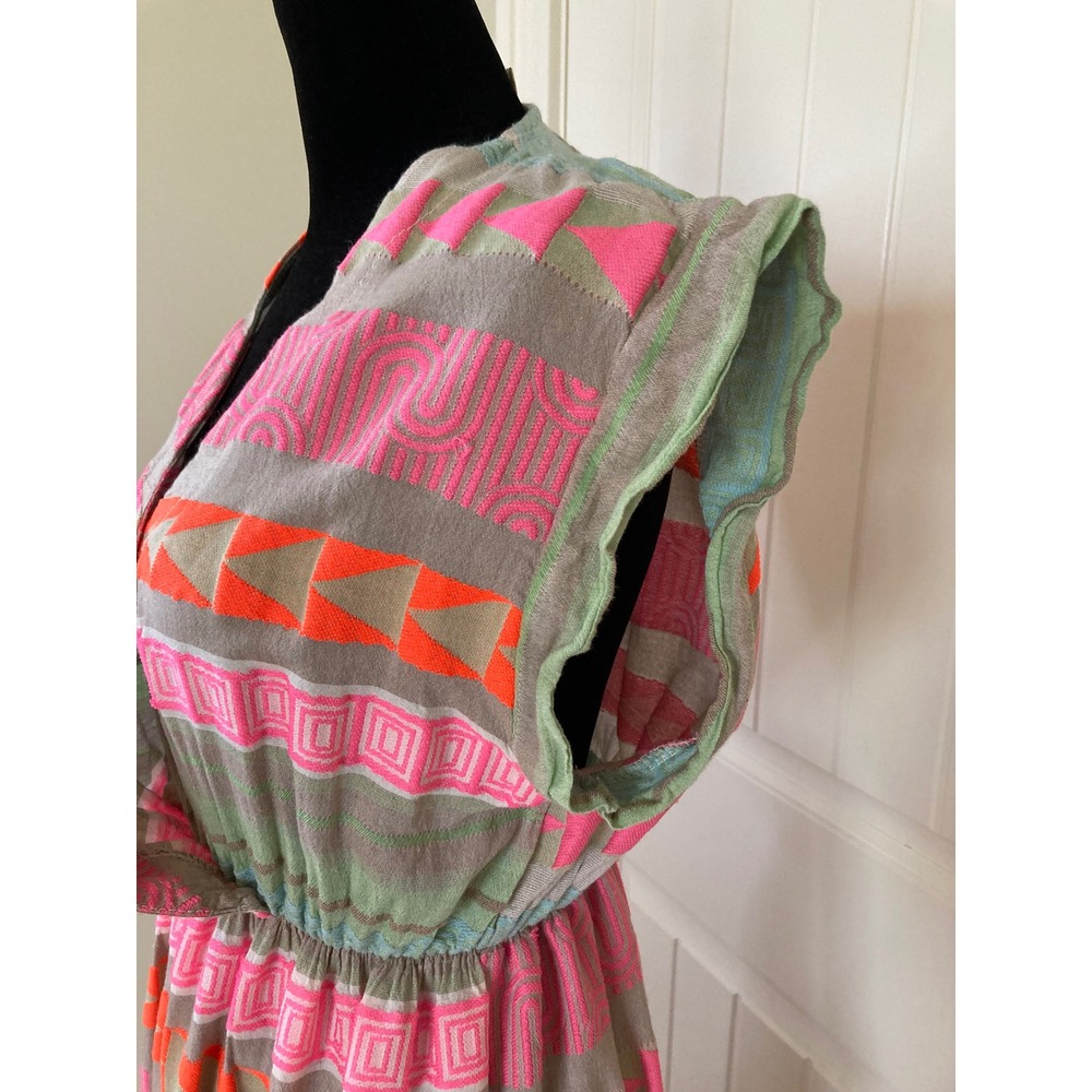 Sofia‎ Collections Italy Neon Geometric Tribal Print Cotton Tiered Maxi Dress S - Picture 4 of 7